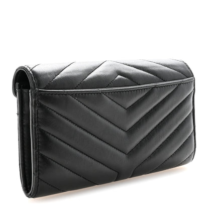 Saint Laurent Lambskin Y Quilted Monogram Large Loulou Flap Wallet Black 3 of 7