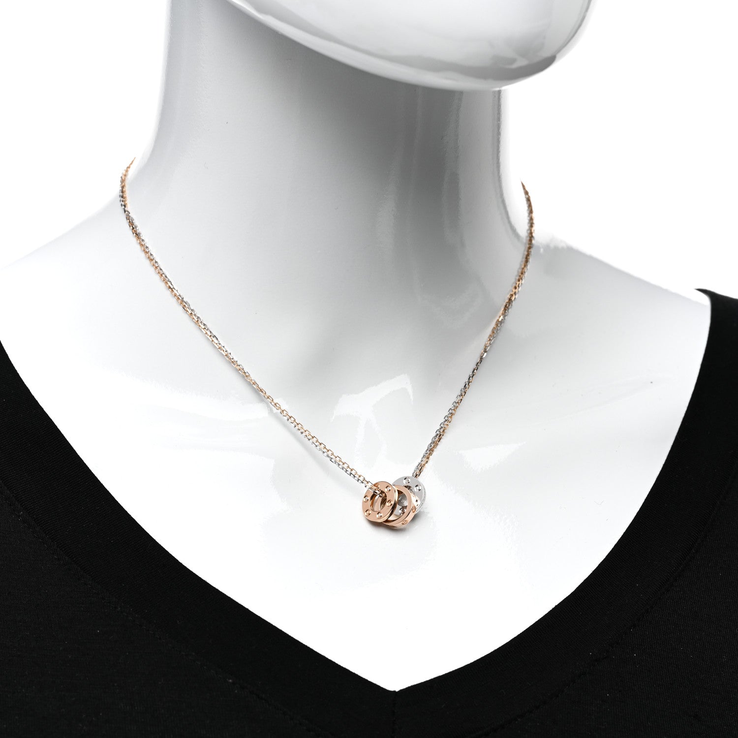 Cartier 18K White Pink Gold Diamond Three Ring LOVE Pendant Necklace 2 of 4