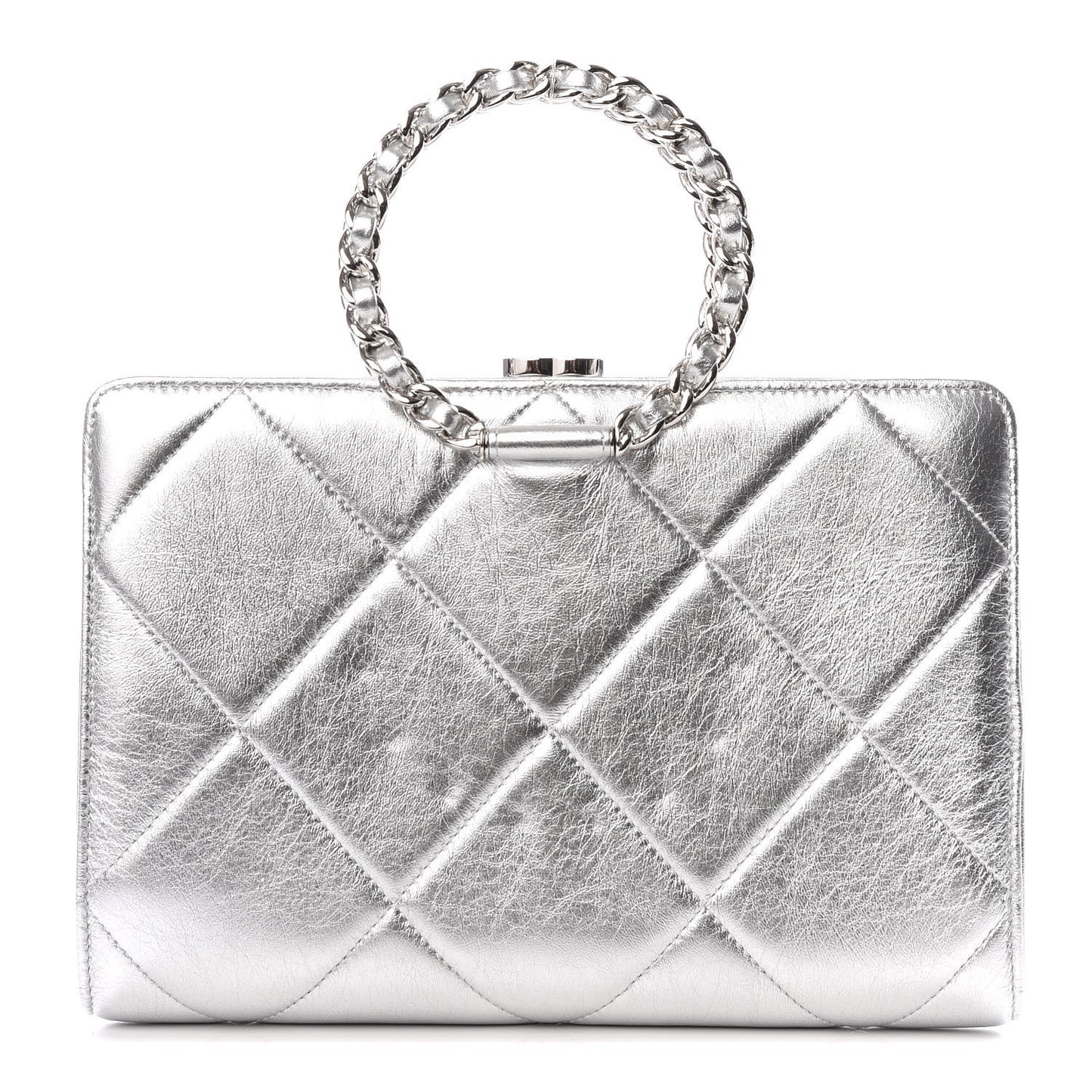 Metallic Crumpled Lambskin Clutch Silver