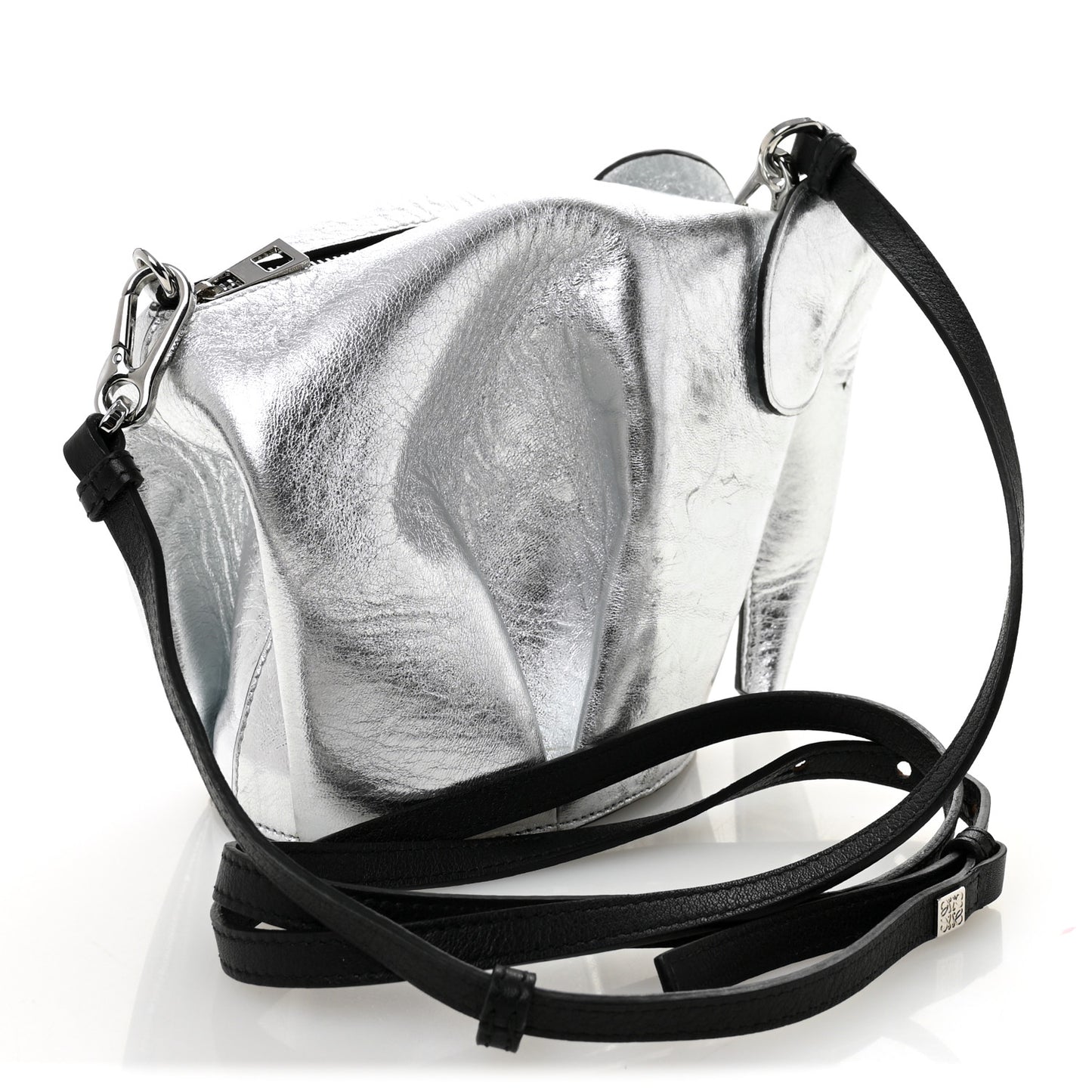 Metallic Calfskin Mini Elephant Crossbody Bag Silver