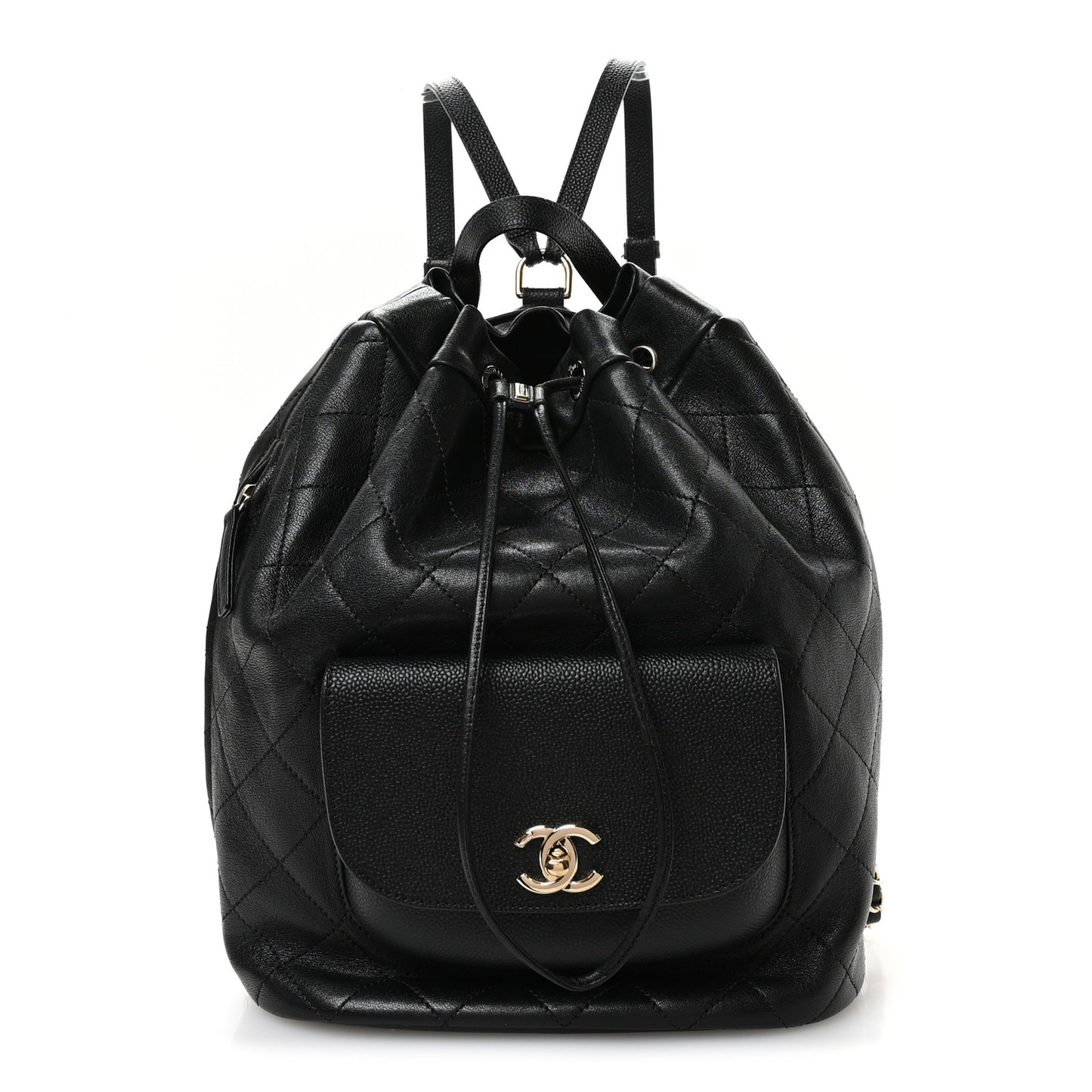 Sheepskin Caviar Quilted Daily Round Backpack Black