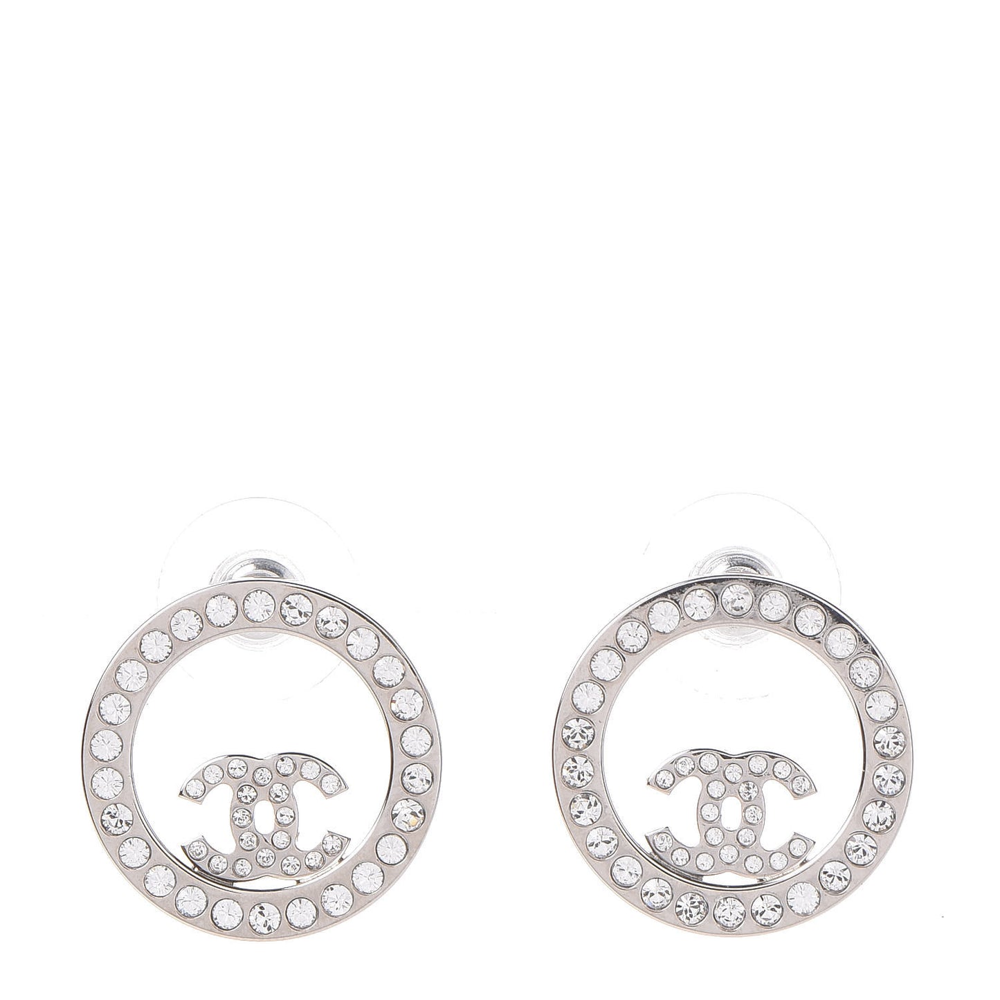 Crystal CC Round Earrings Silver