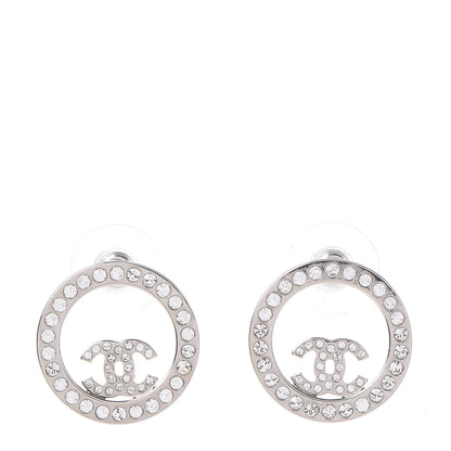 Chanel Crystal CC Round Earrings Silver 1 of 5
