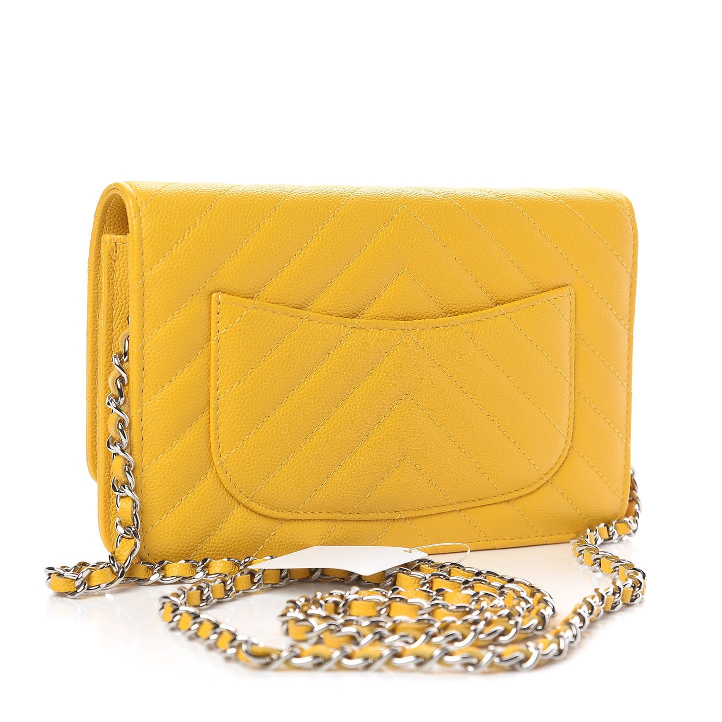 Caviar Chevron Quilted Wallet On Chain WOC Yellow