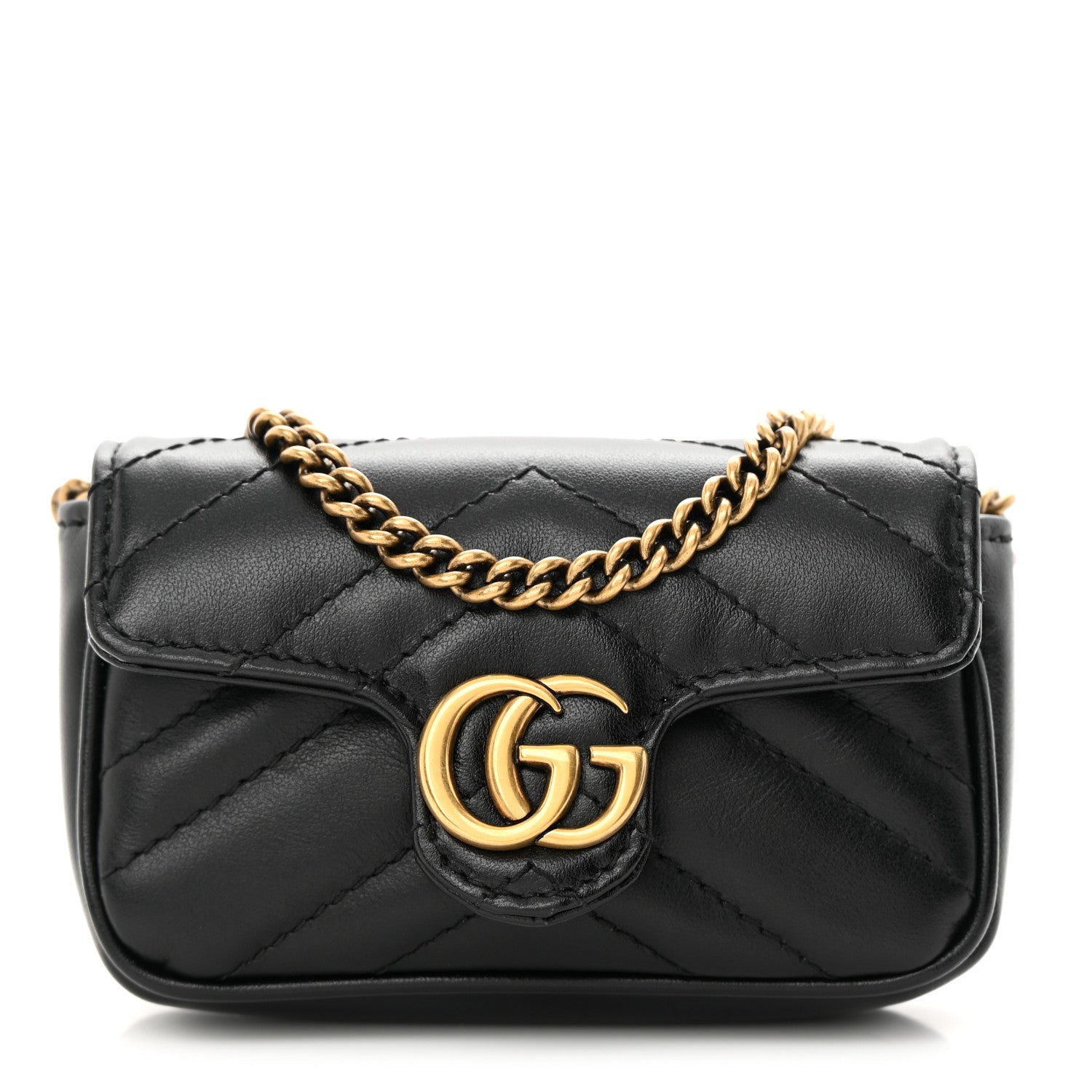 Gucci Calfskin Matelasse GG Marmont 2.0 Coin Purse On A Chain Black 1 of 8