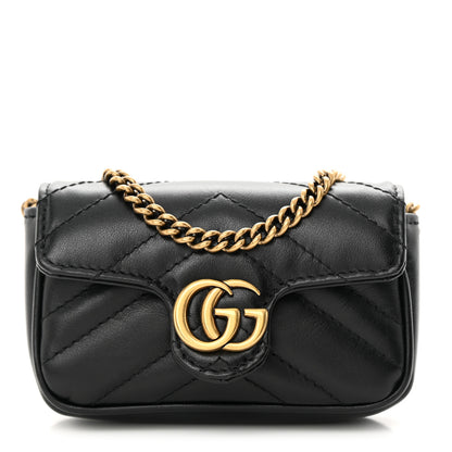 Gucci Calfskin Matelasse GG Marmont 2.0 Coin Purse On A Chain Black 1 of 8