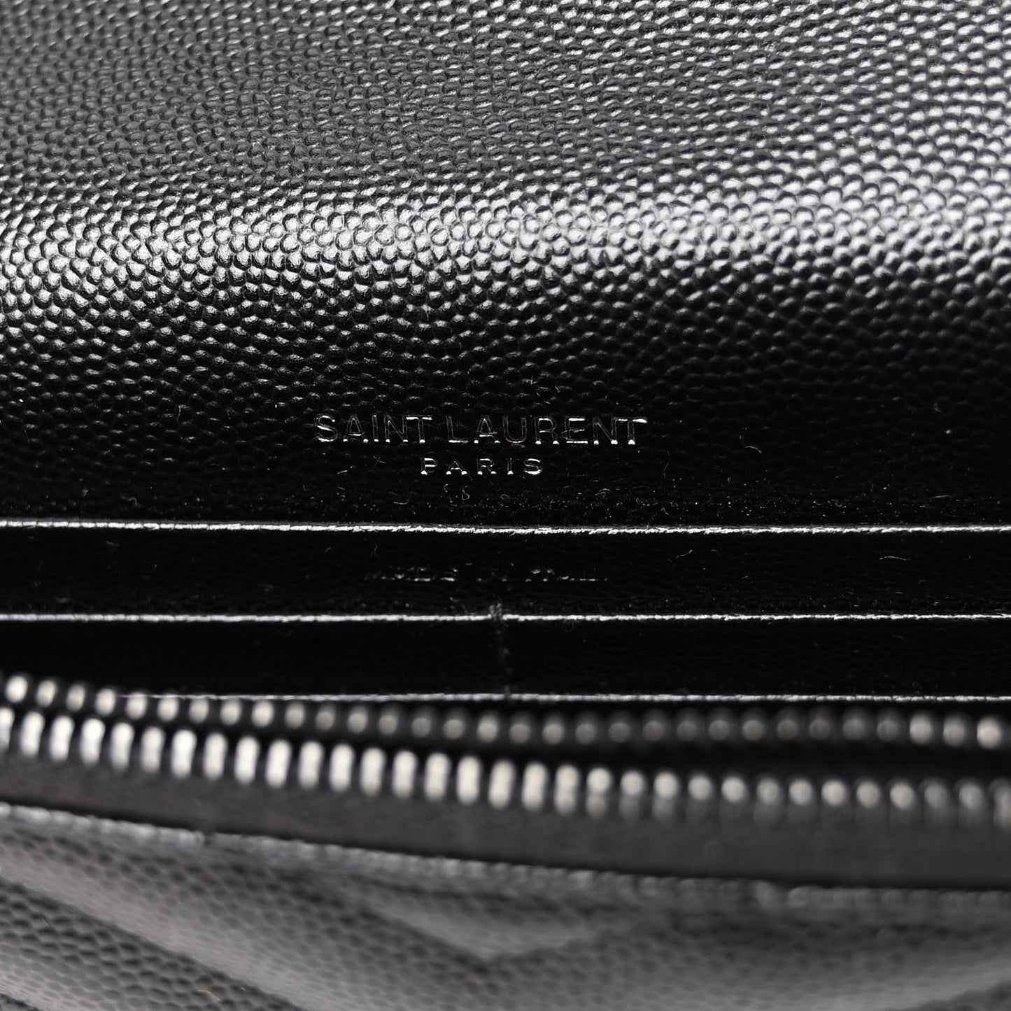 SAINT LAURENT Grain De Poudre Matelasse Chevron Monogram Monochrome Envelope Chain Wallet Black