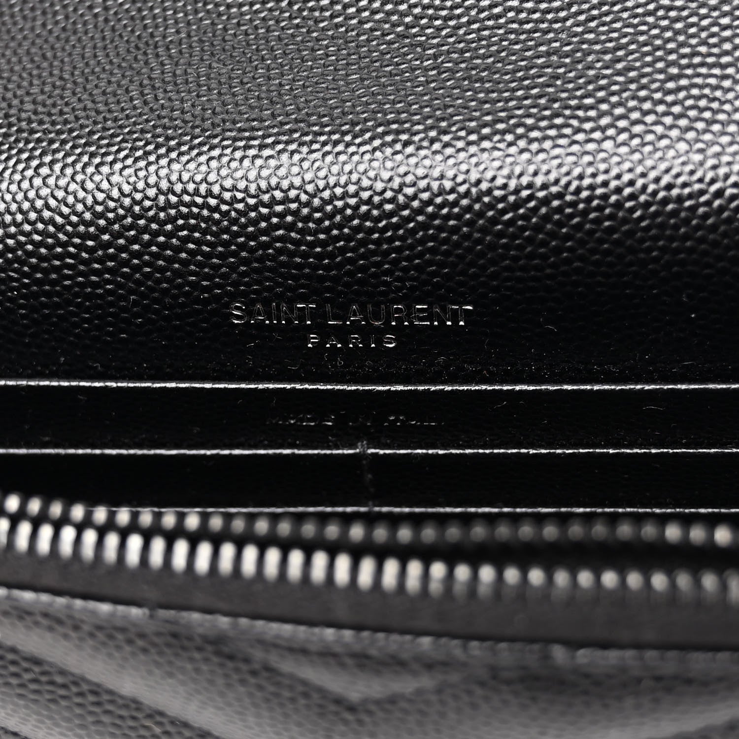 Saint Laurent SAINT LAURENT Grain De Poudre Matelasse Chevron Monogram Monochrome Envelope Chain Wallet Black 6 of 11