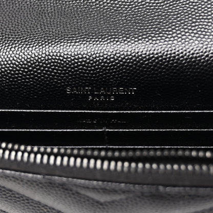 Saint Laurent SAINT LAURENT Grain De Poudre Matelasse Chevron Monogram Monochrome Envelope Chain Wallet Black 6 of 11