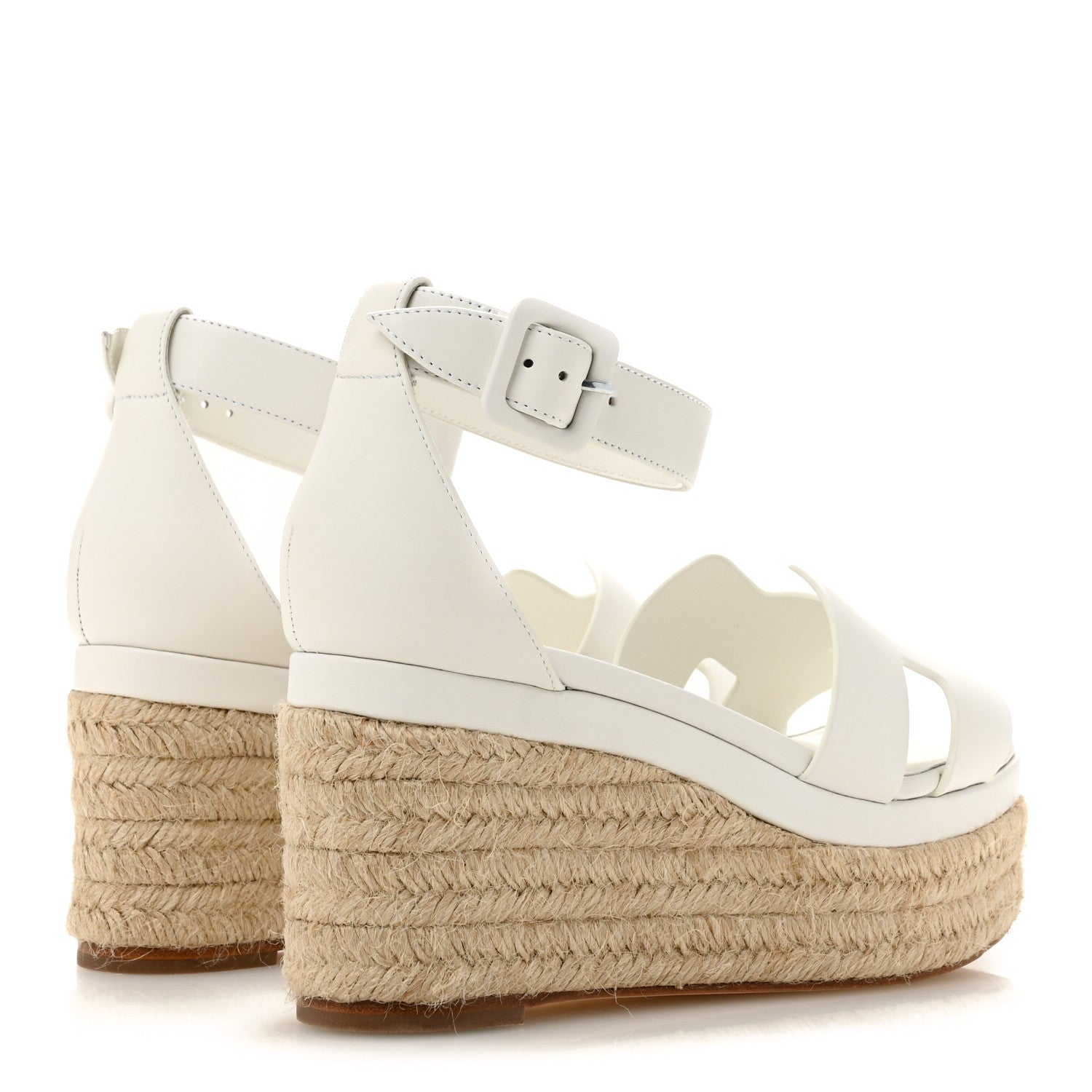 Hermes Goatskin Elda Espadrille Wedge Sandals 36 White 5 of 9