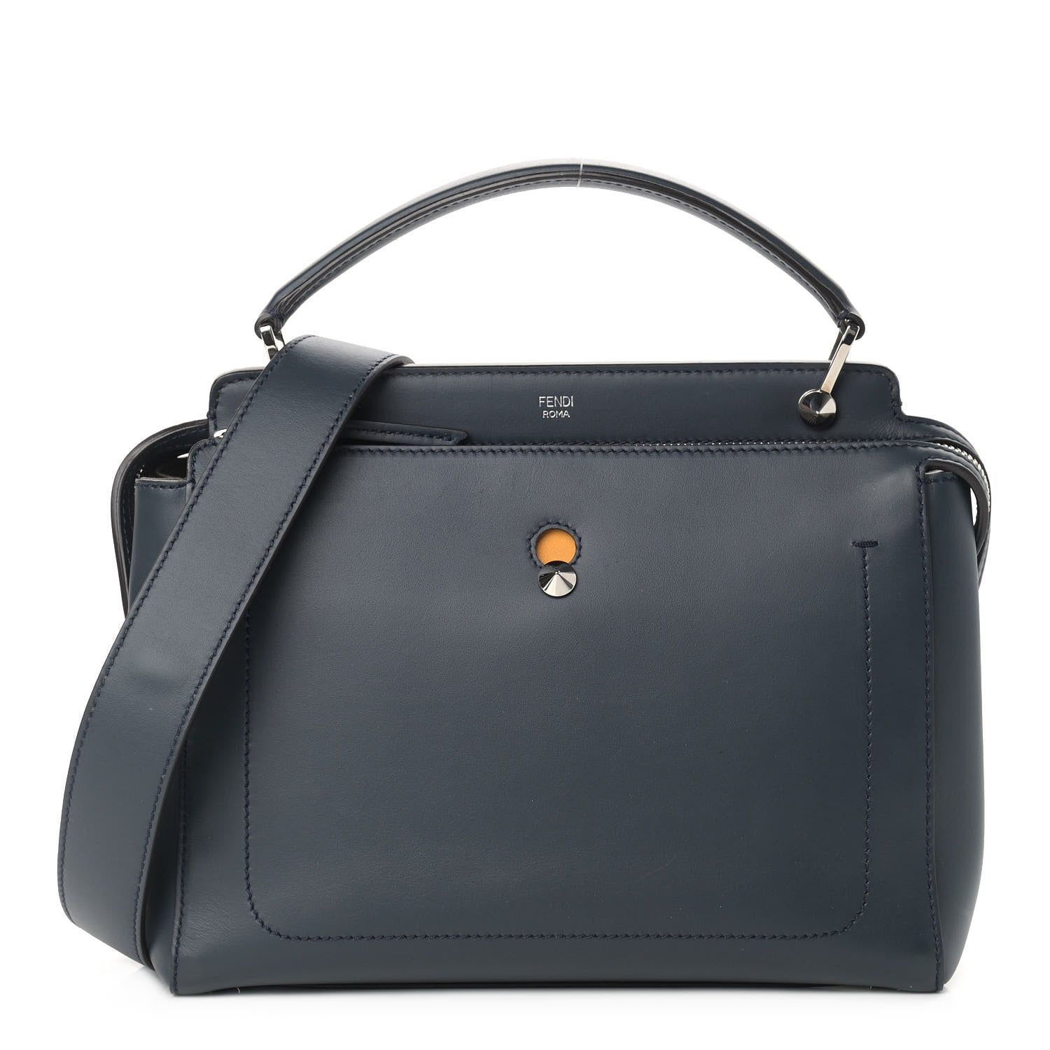 Fendi Vitello Baltico Dolce DotCom Satchel Navy Yellow 1 of 11