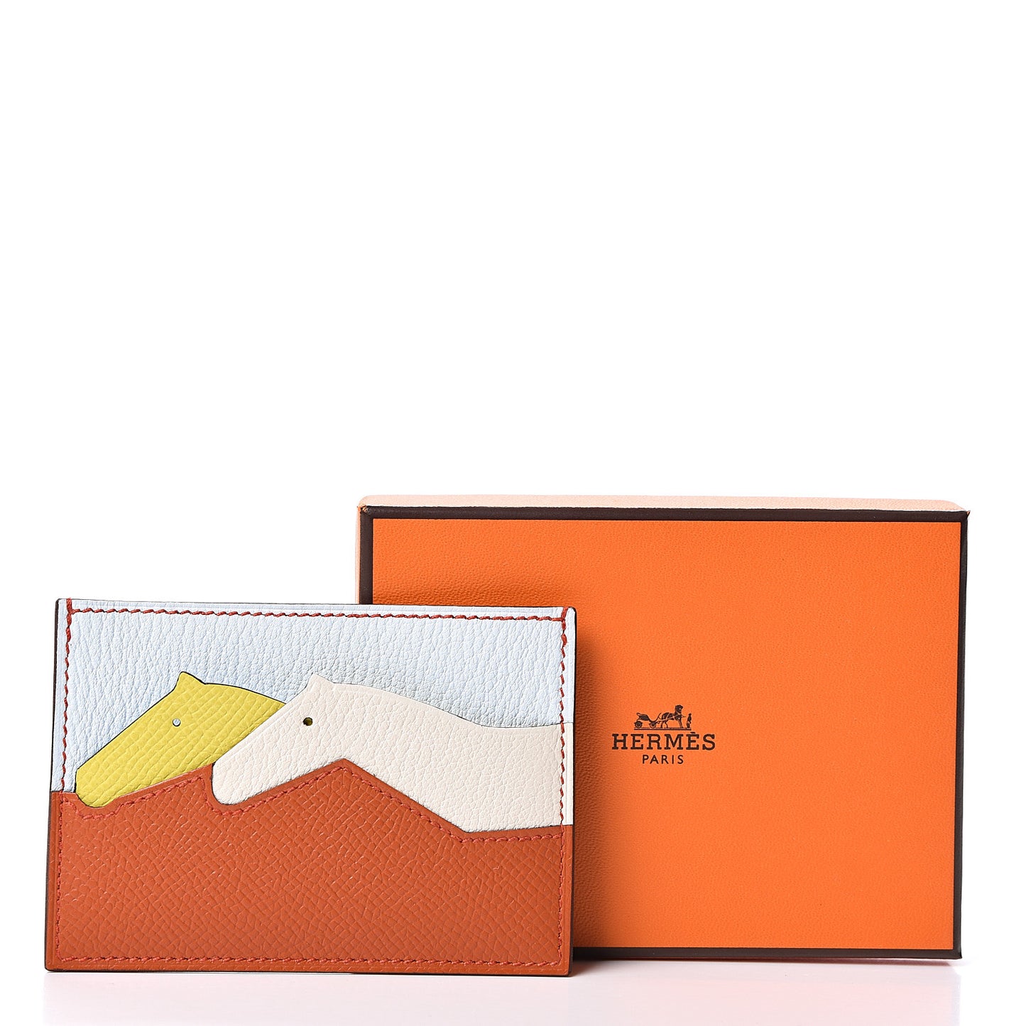Epsom Chevre Mysore Les Petits Chevaux Card Holder Terre Battue Lime Bleu Brume Nata
