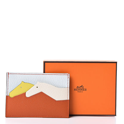 Hermes Epsom Chevre Mysore Les Petits Chevaux Card Holder Terre Battue Lime Bleu Brume Nata 9 of 9