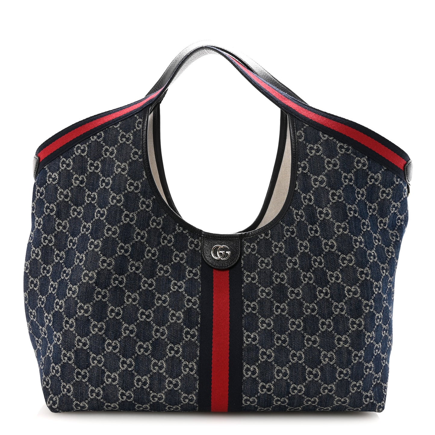Denim GG Monogram Web Large Giglio Tote Blue