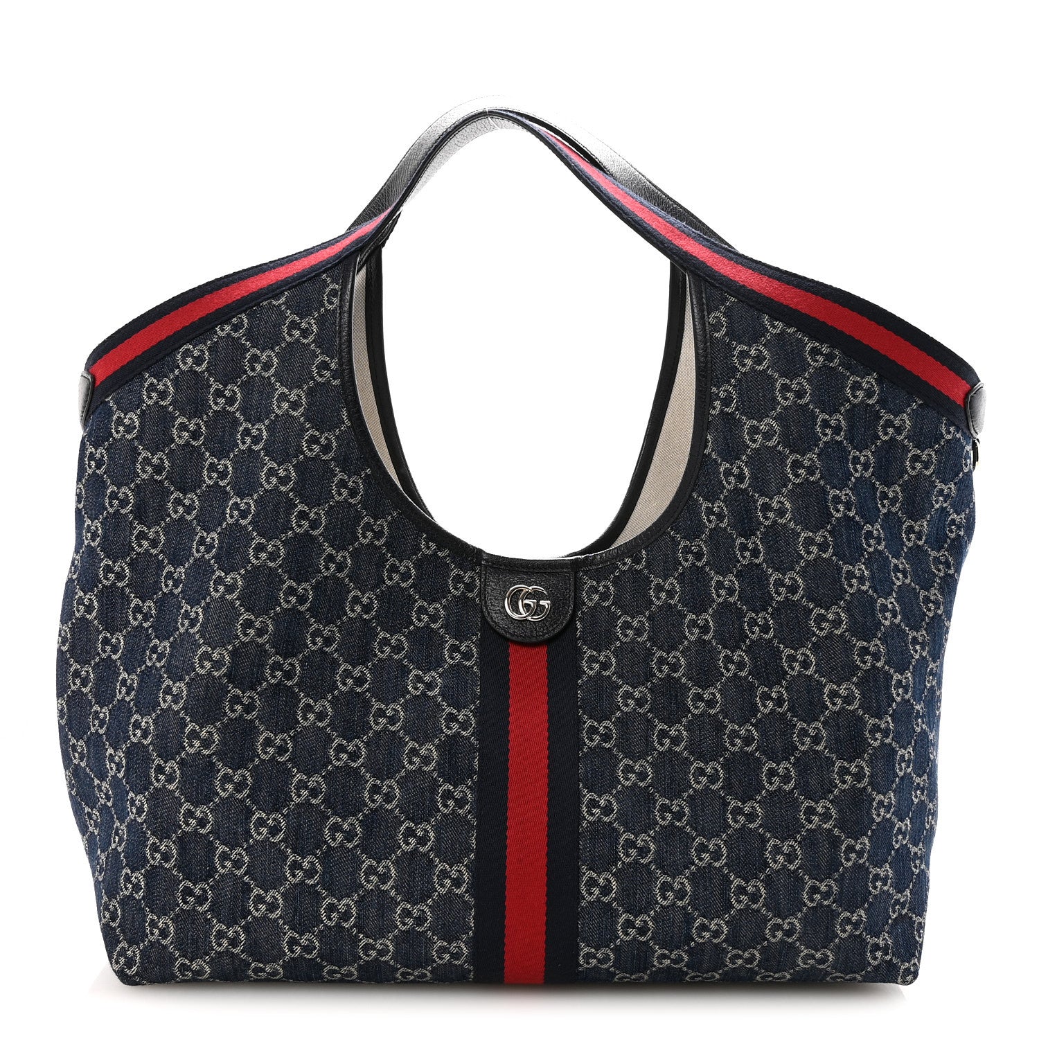 Gucci Denim GG Monogram Web Large Giglio Tote Blue 1 of 9