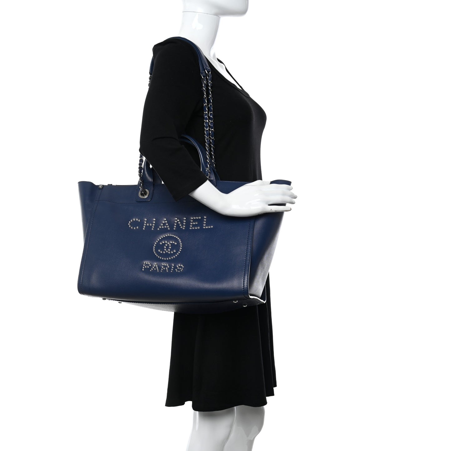 Caviar Medium Studded Deauville Tote Blue