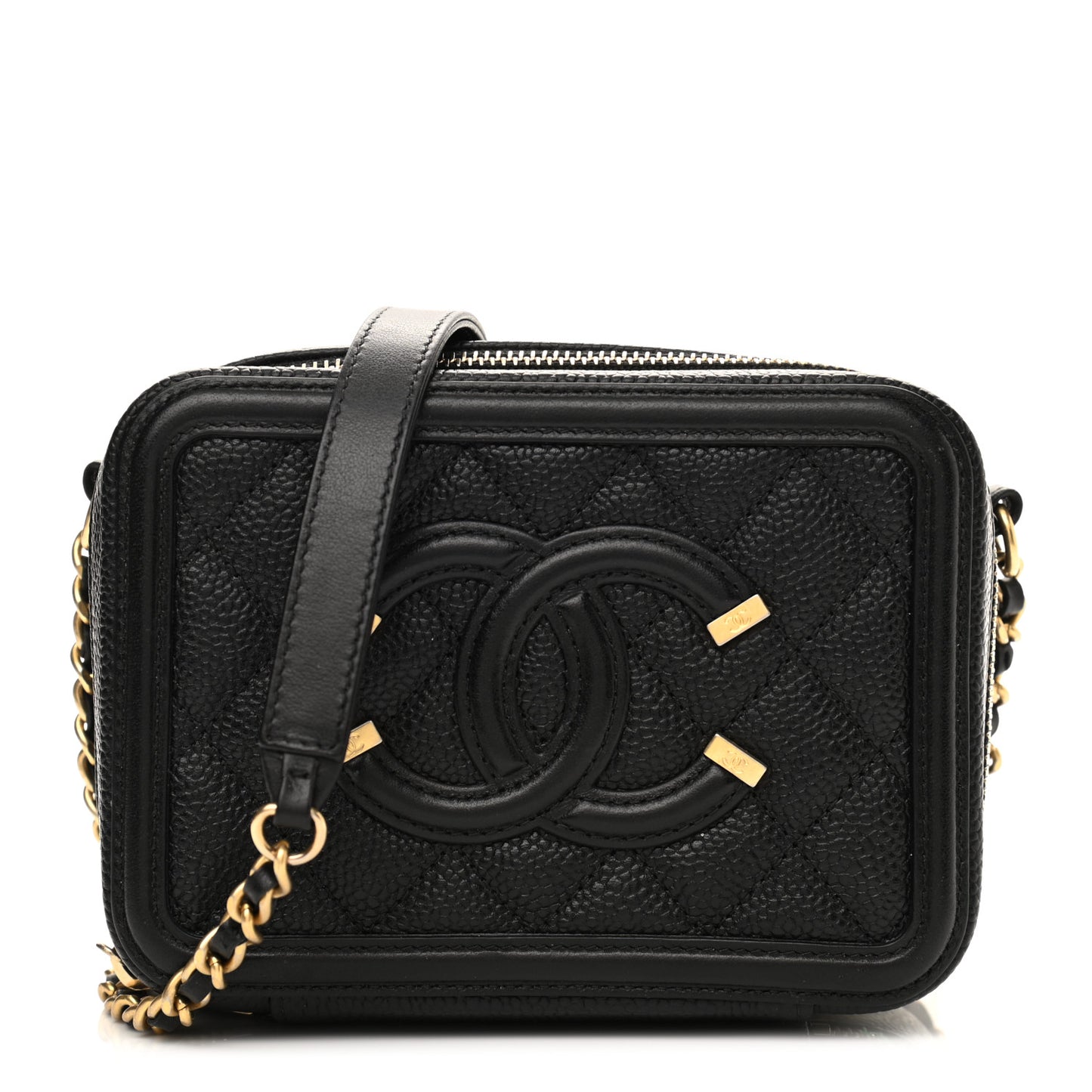 Caviar Quilted CC Filigree Vanity Clutch With Chain Black