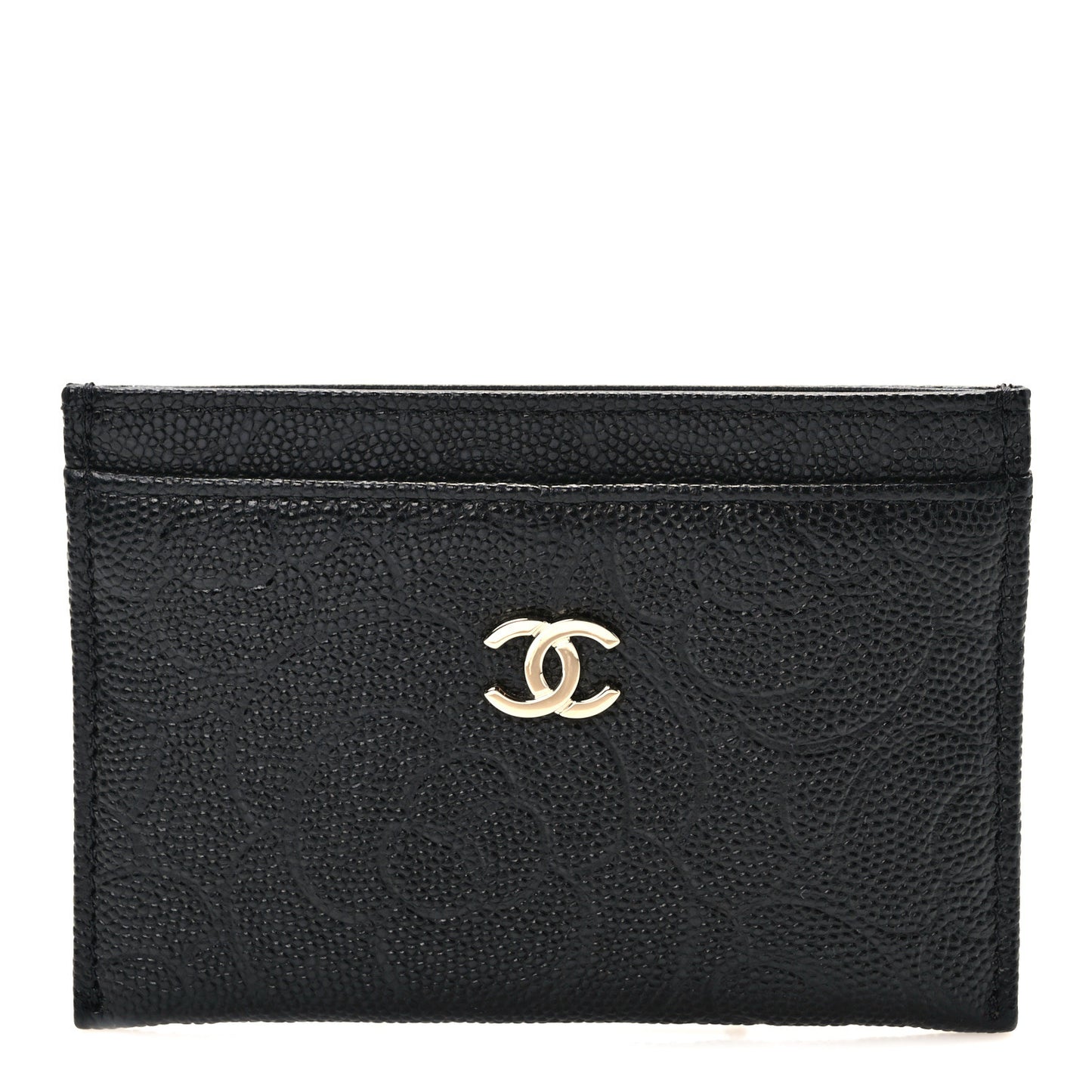 Caviar Camellia Embossed Card Holder Black