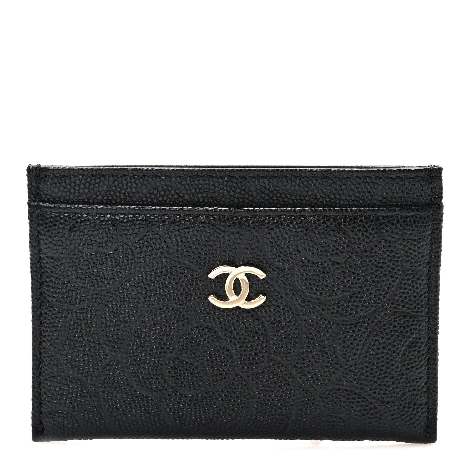 Chanel Caviar Camellia Embossed Card Holder Black 1 of 7