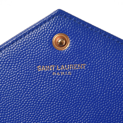 Saint Laurent Grain De Poudre Matelasse Chevron Monogram Envelope Chain Wallet Blue Majorelle 7 of 8