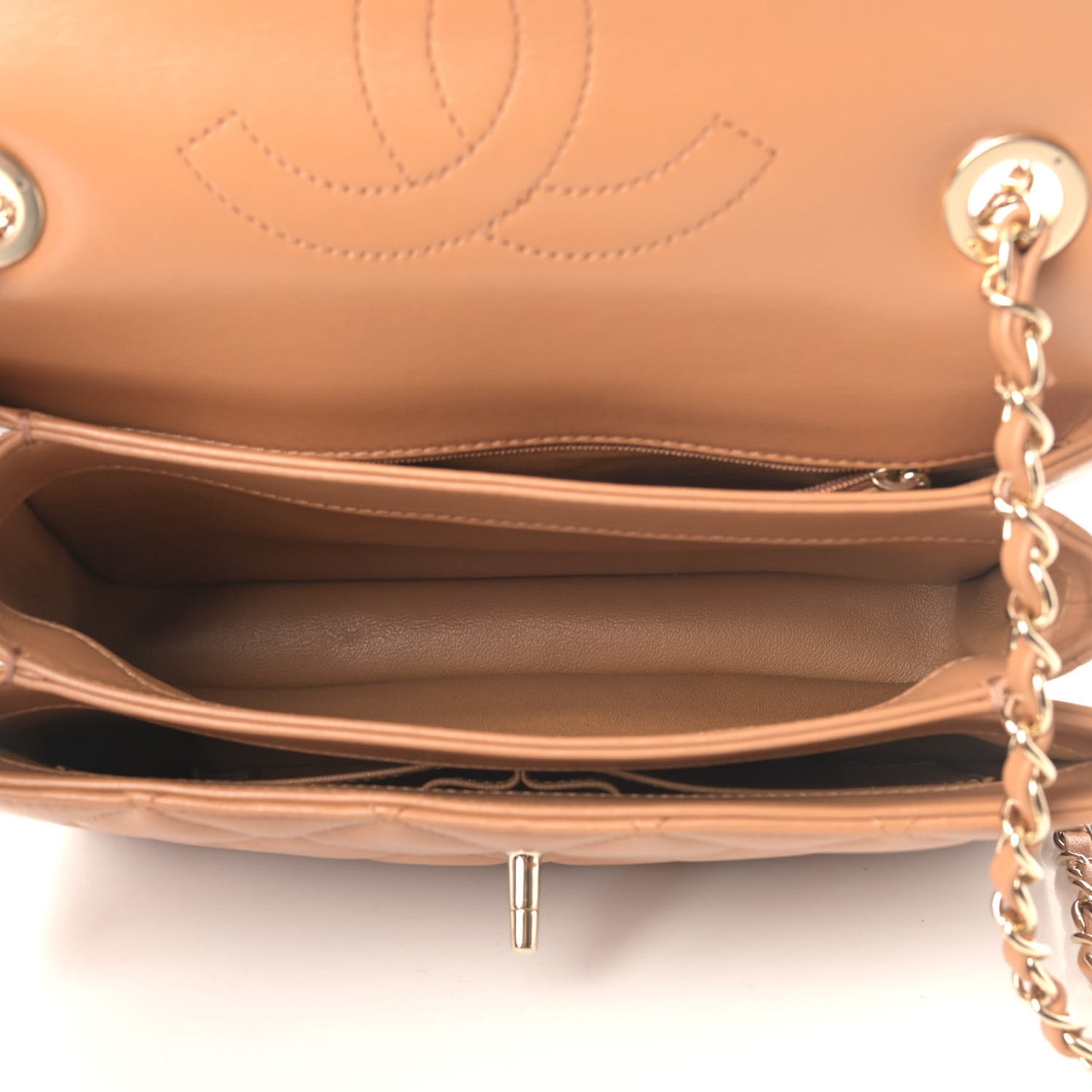 Lambskin Quilted Small Trendy CC Flap Dual Handle Bag Camel