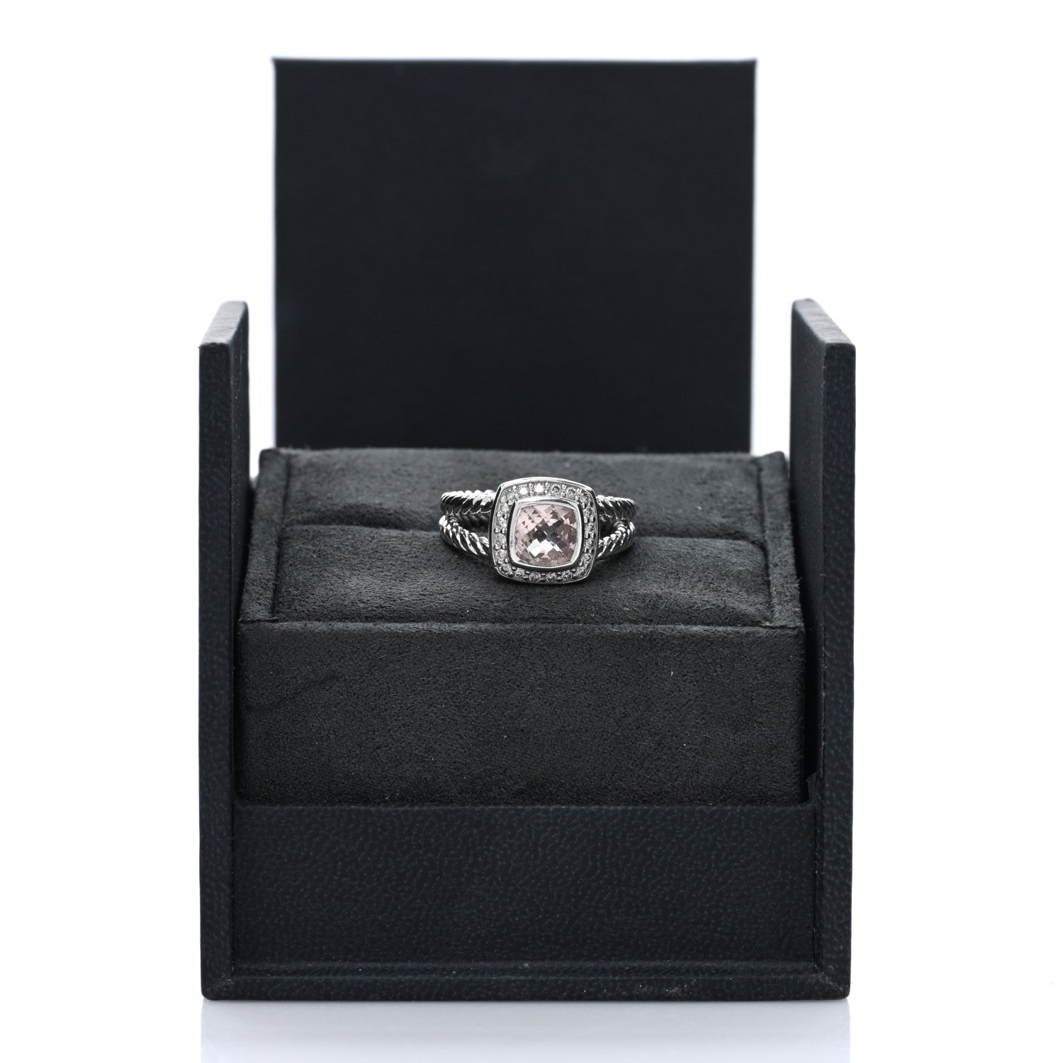David Yurman Sterling Silver Diamond Morganite 7mm Petite Albion Ring 52 6 5 of 5