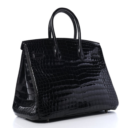Hermes Shiny Porosus Crocodile Birkin 35 Black 3 of 32