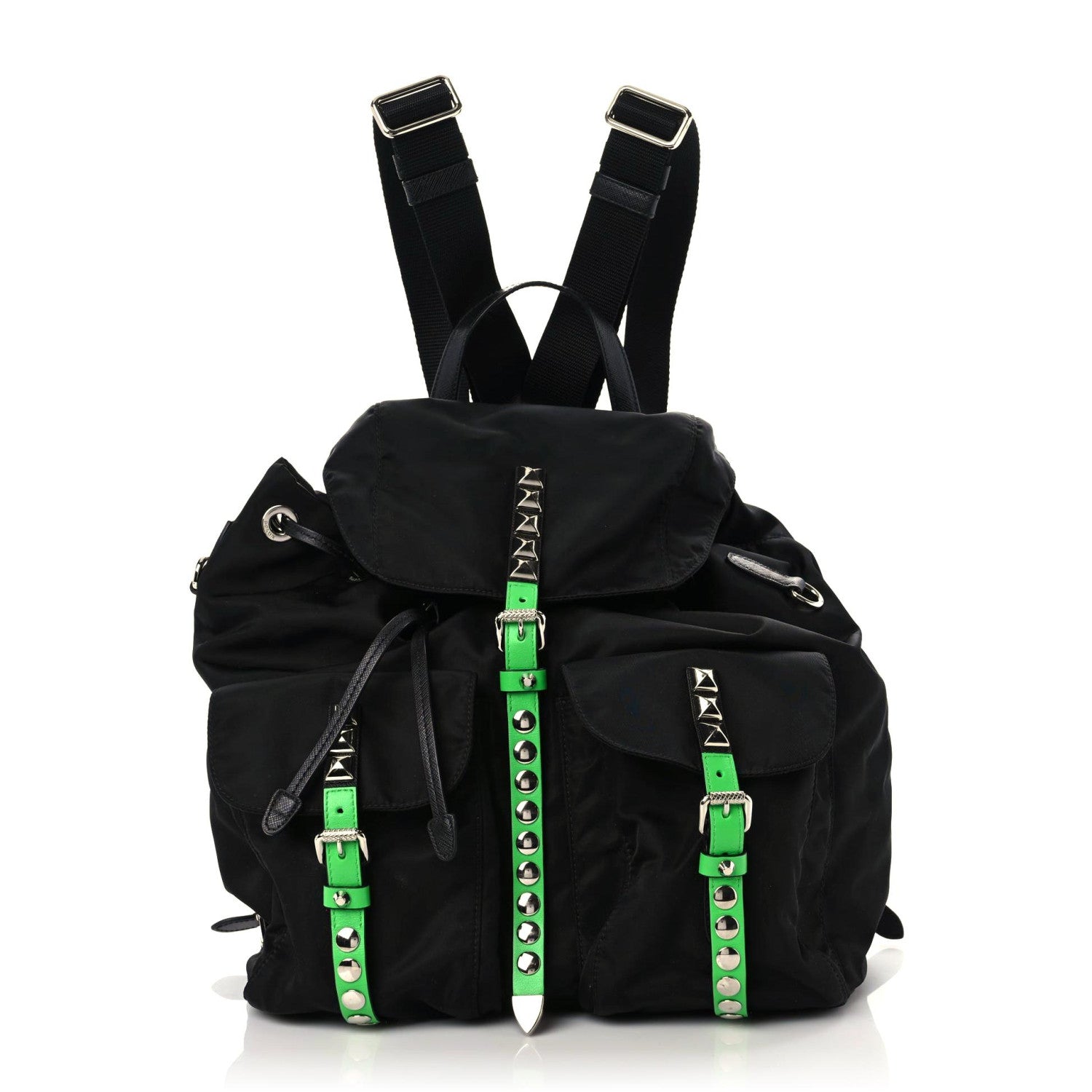 Prada Nylon New Vela Studded Backpack Black Green 1 of 8