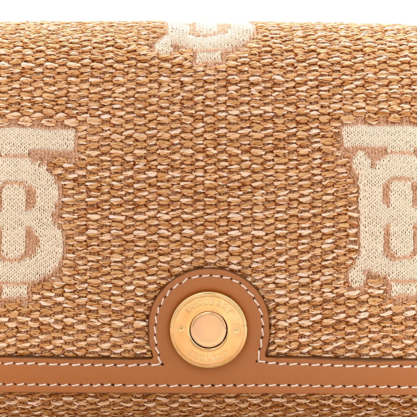 Raffia Calfskin TB Note Crossbody Bag Natural