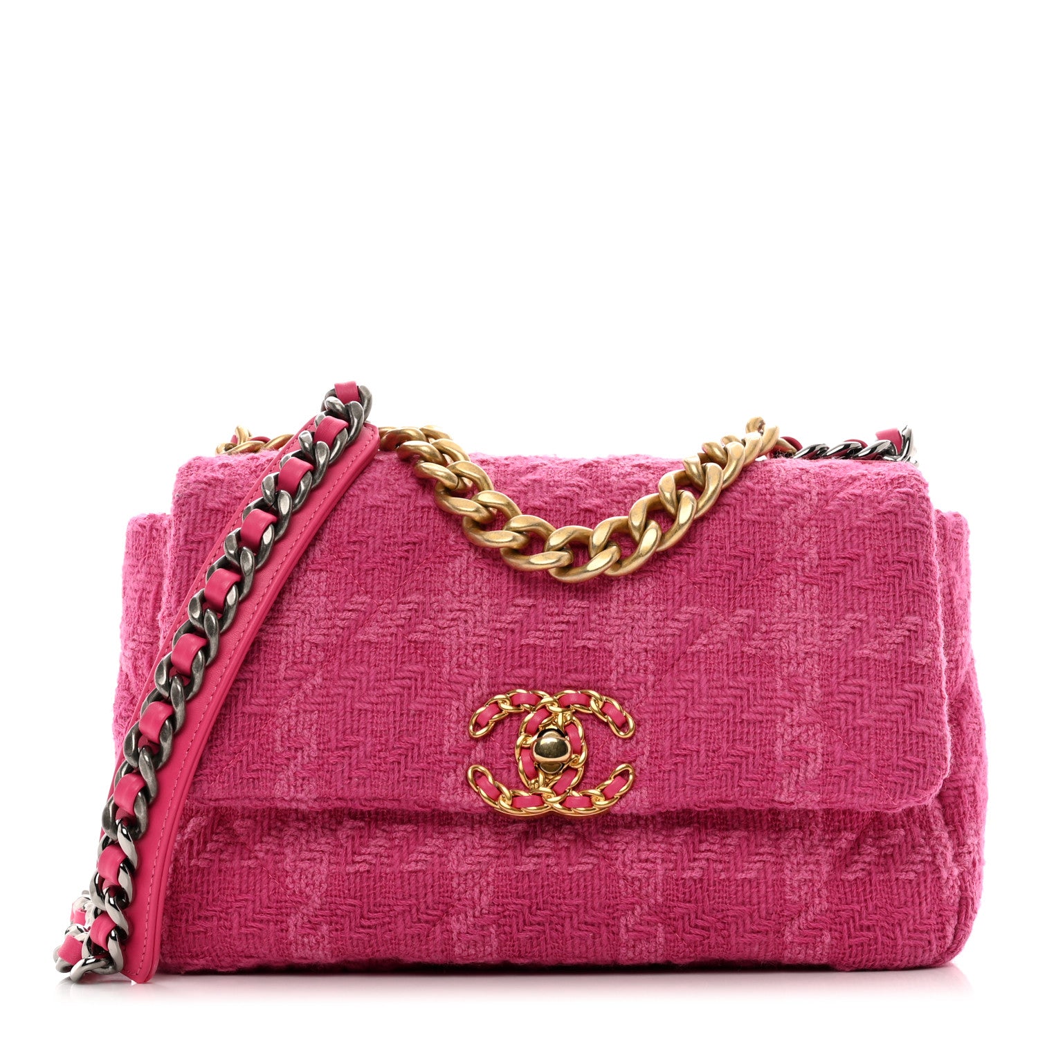 Chanel Tweed Quilted Medium Chanel 19 Flap Pink 1 of 10