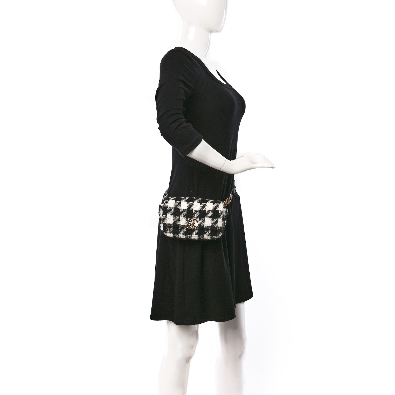 Chanel Tweed Quilted Chanel 19 Waist Bag Black Ecru White 2 of 9