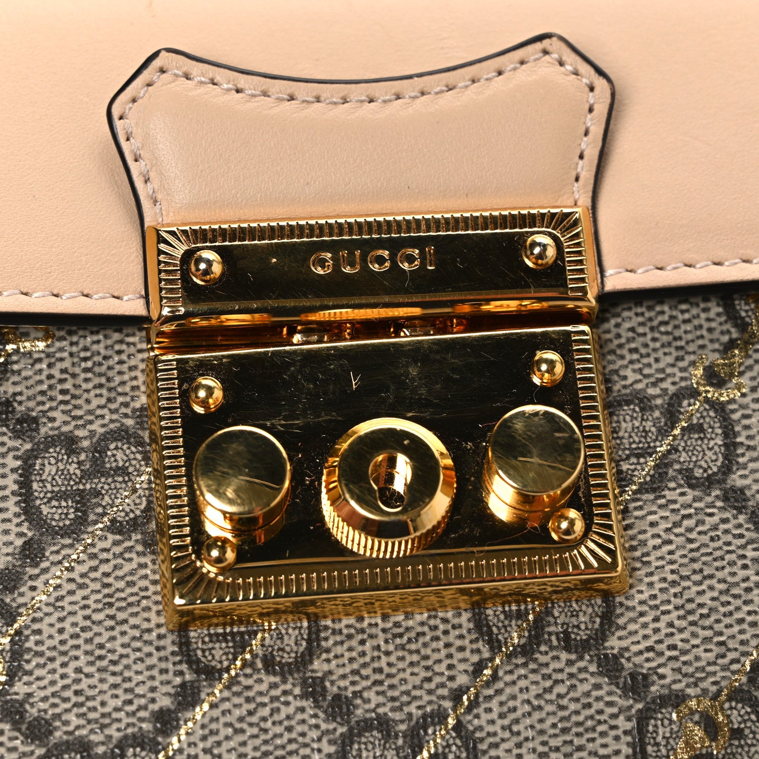 Gucci GG Supreme Monogram Calfskin Horsebit Print Mini Padlock Top Handle Shoulder Bag Beige Ebony Light Pink 11 of 12