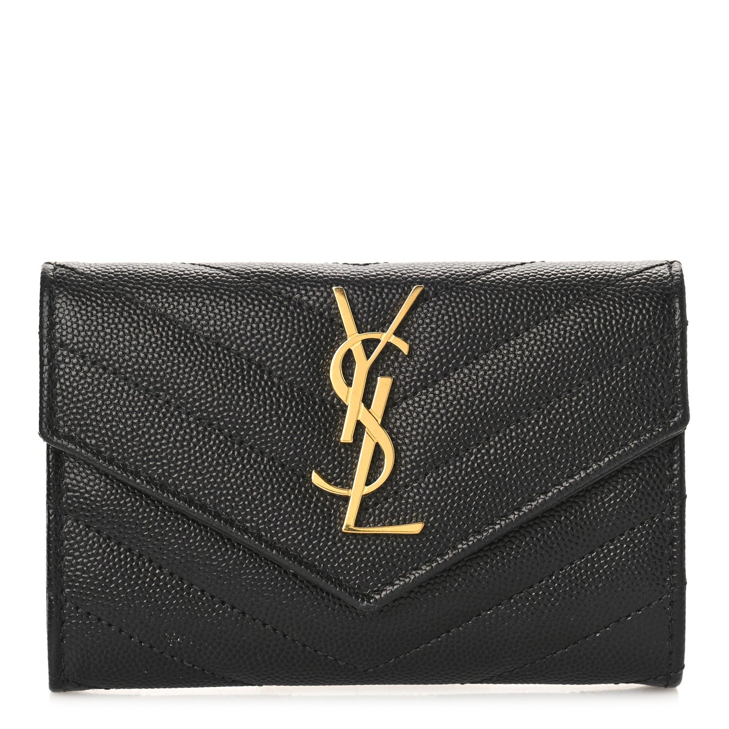 Grain De Poudre Matelasse Chevron Small Monogram Envelope Wallet Black