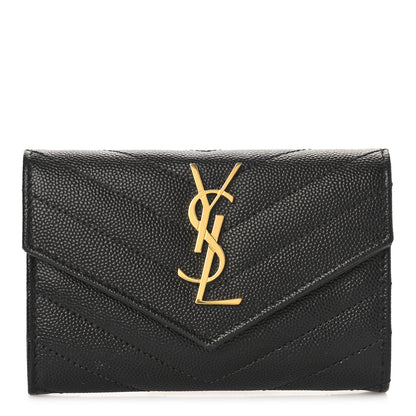 Saint Laurent Grain De Poudre Matelasse Chevron Small Monogram Envelope Wallet Black 1 of 9