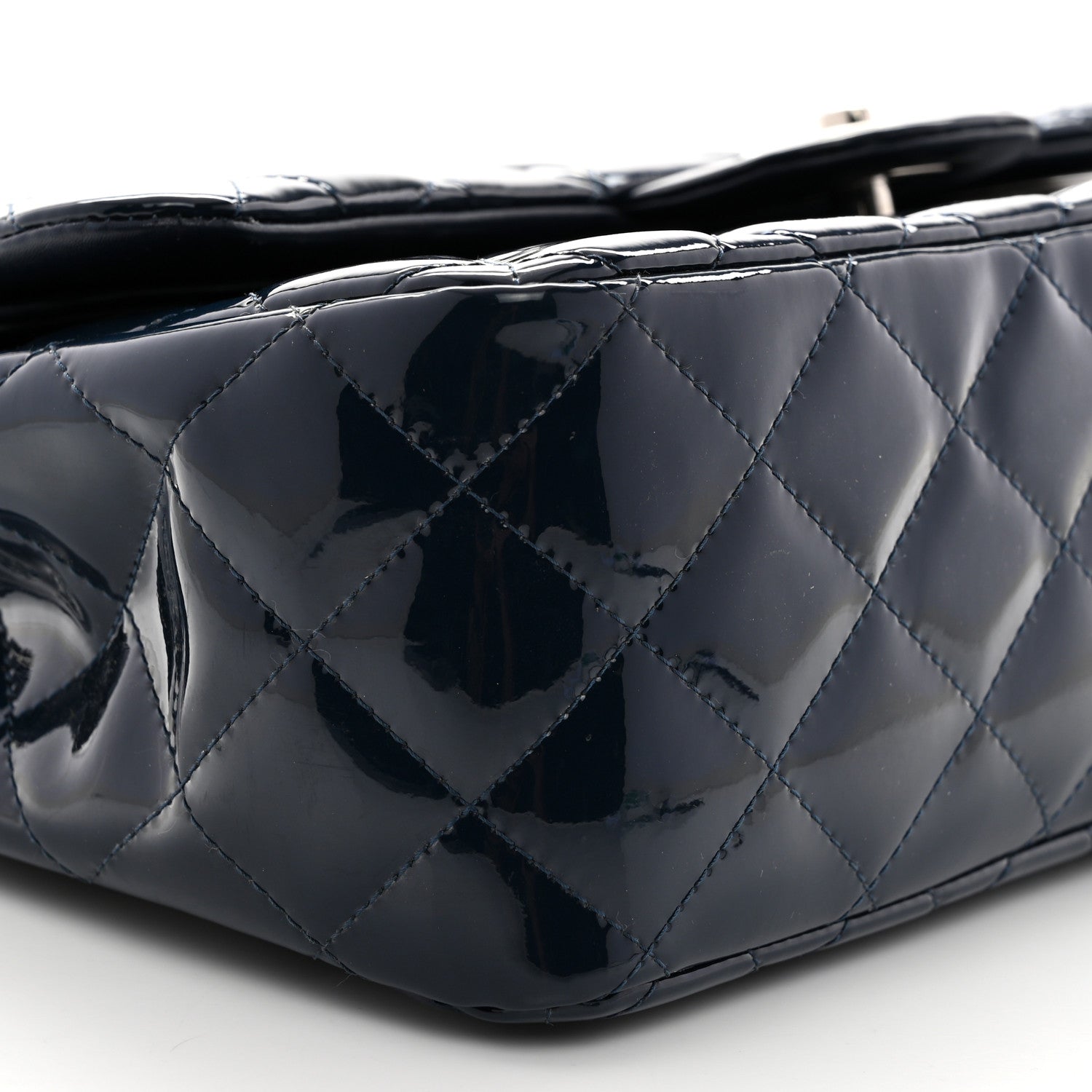 Chanel Patent Quilted Jumbo Double Flap Navy 9 of 11