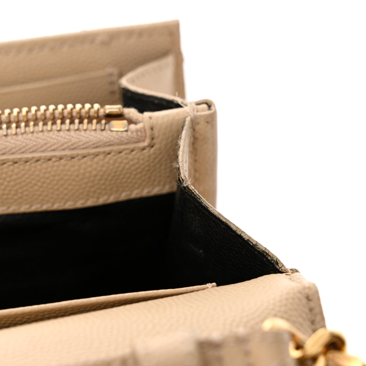 Grain De Poudre Matelasse Chevron Monogram Chain Wallet Deep Beige
