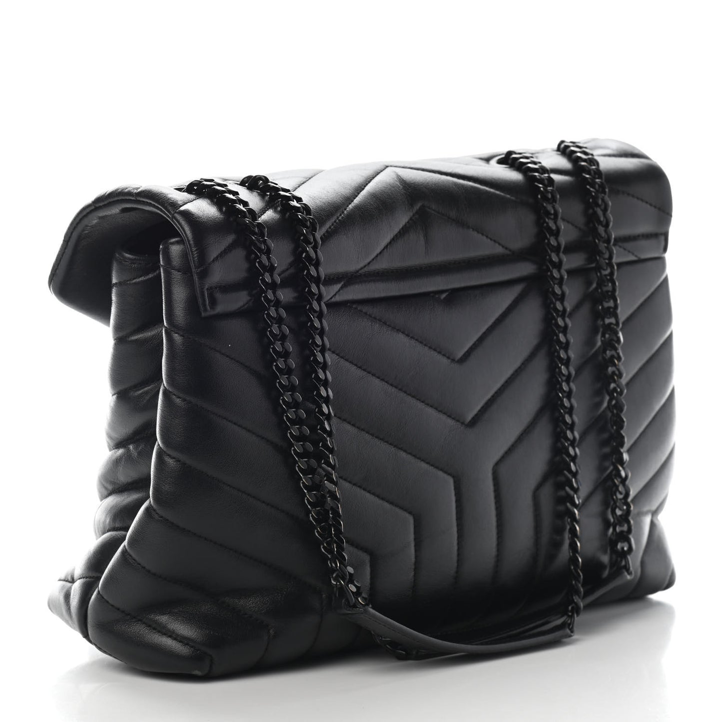 Calfskin Y Quilted Monogram Medium Loulou Chain Satchel Black