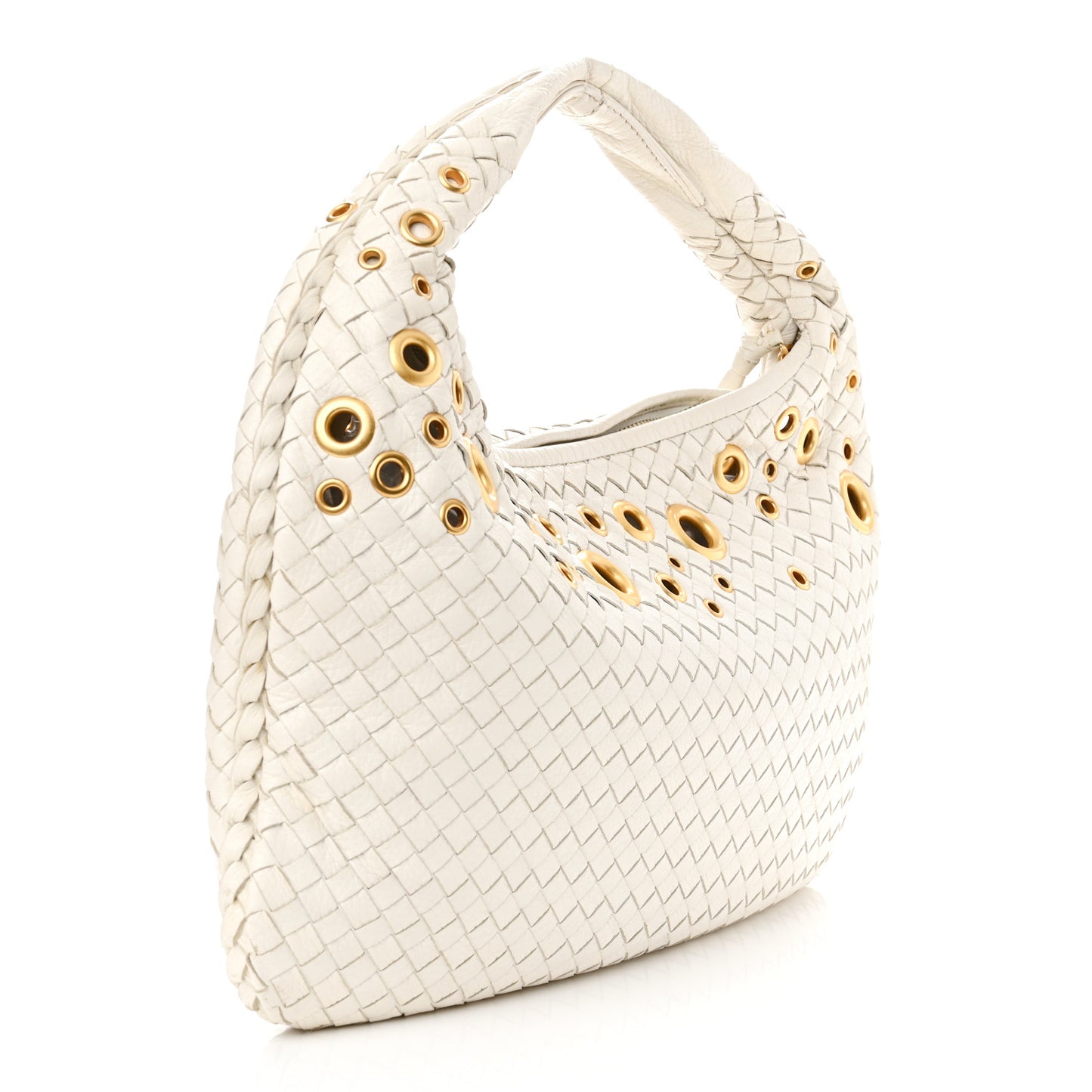 Nappa Intrecciato Medium Veneta Grommet Hobo White