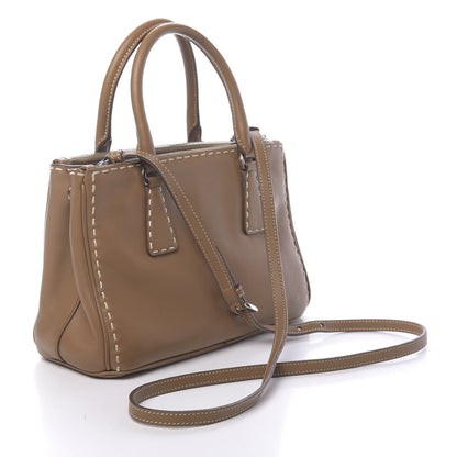 Prada City Calf Mini Hand Stitched Galleria Double Zip Tote Caramel 3 of 18