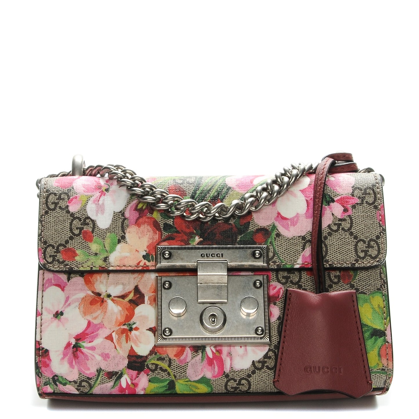 GG Supreme Monogram Blooms Small Padlock Shoulder Bag Beige Multicolor Dry Rose