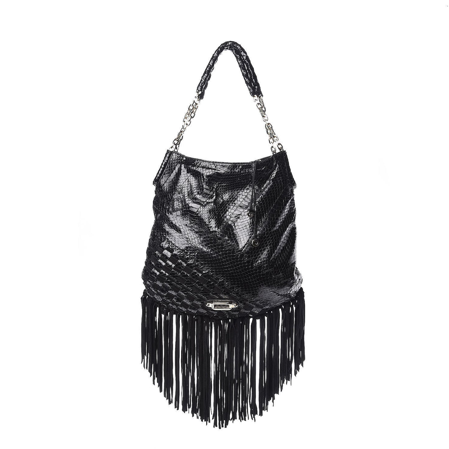 Python Suede Fringe Tatum Shopper Tote Black