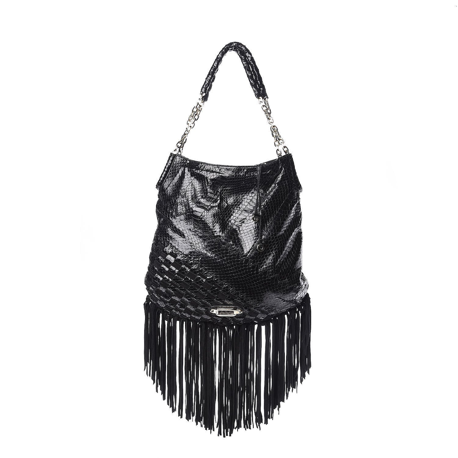 Jimmy Choo Python Suede Fringe Tatum Shopper Tote Black 1 of 8