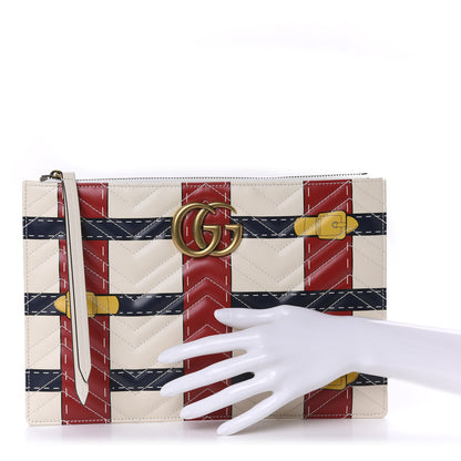 Gucci Calfskin Matelasse Trompe L'Oeil Print GG Marmont Zip Pouch White 2 of 8