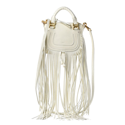 Chloe Shiny Small Grain Calfskin Mini Marcie Multi Fringe Satchel Natural White 1 of 13
