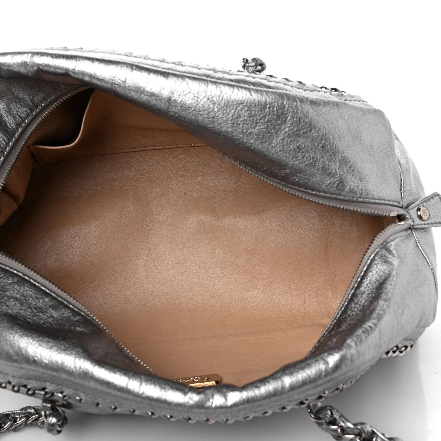 Chanel Metallic Goatskin Medium Luxe Ligne Bowler Silver 5 of 12