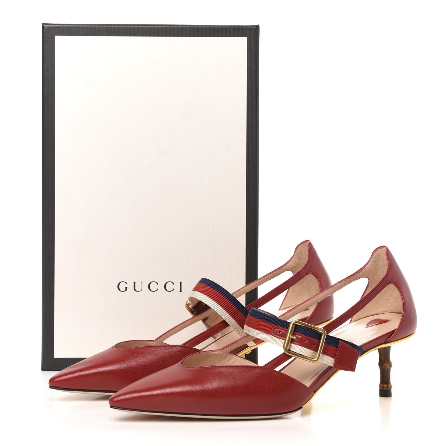Malaga Kid Grosgrain Sylvie Web Bamboo Low Heel Pumps 38 Red