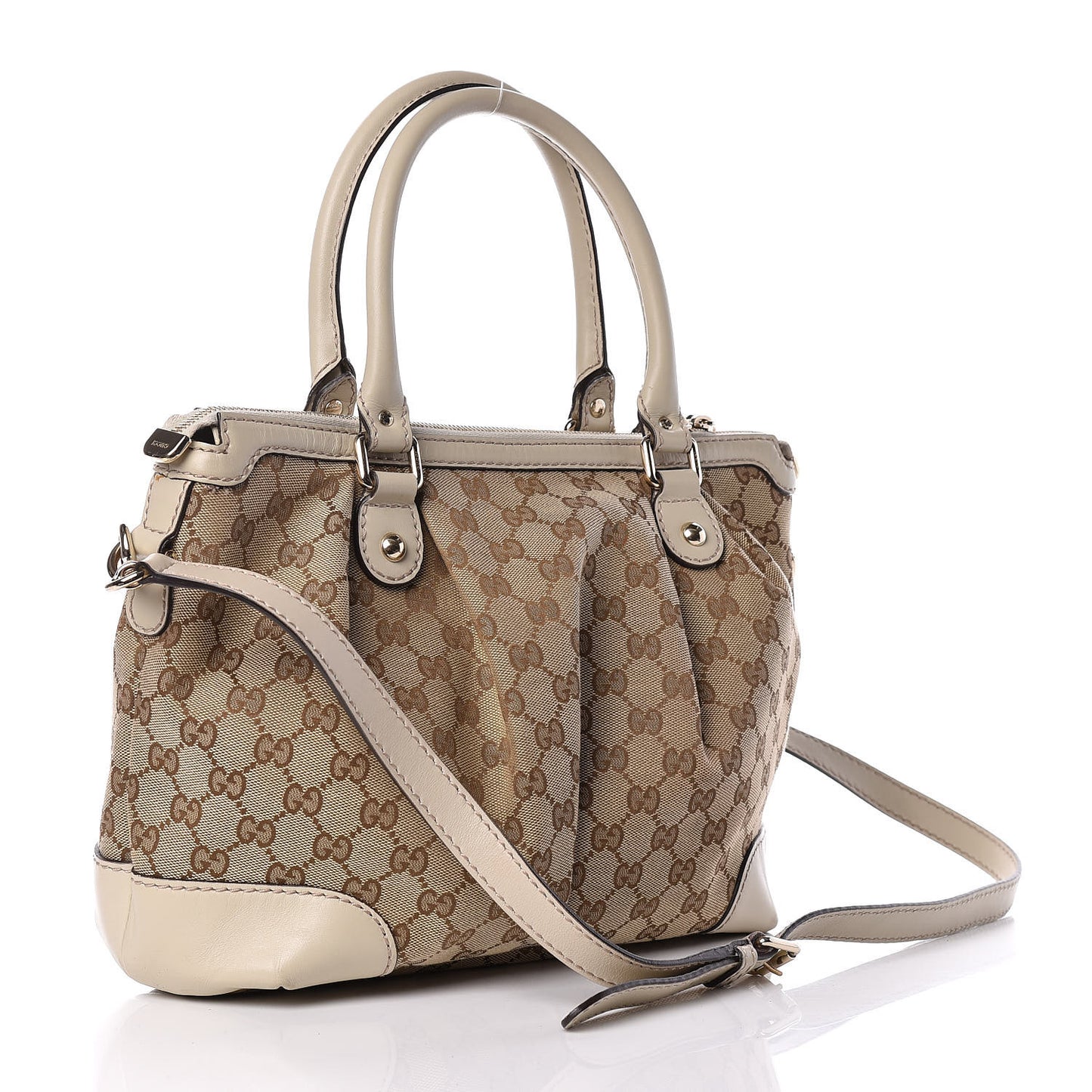 Monogram Margaux Calfskin Medium Sukey Top Handle Bag Beige Ebony Mystic White