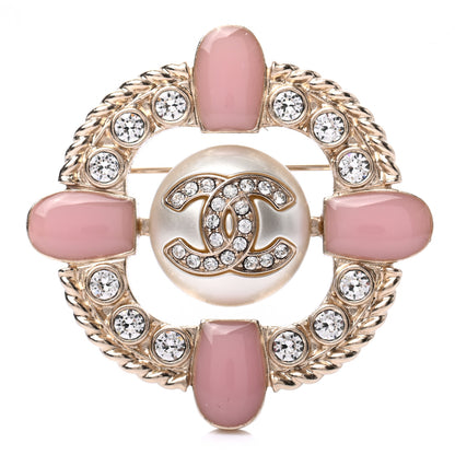 Chanel Baguette Crystal Resin CC Brooch Gold Pink 1 of 4