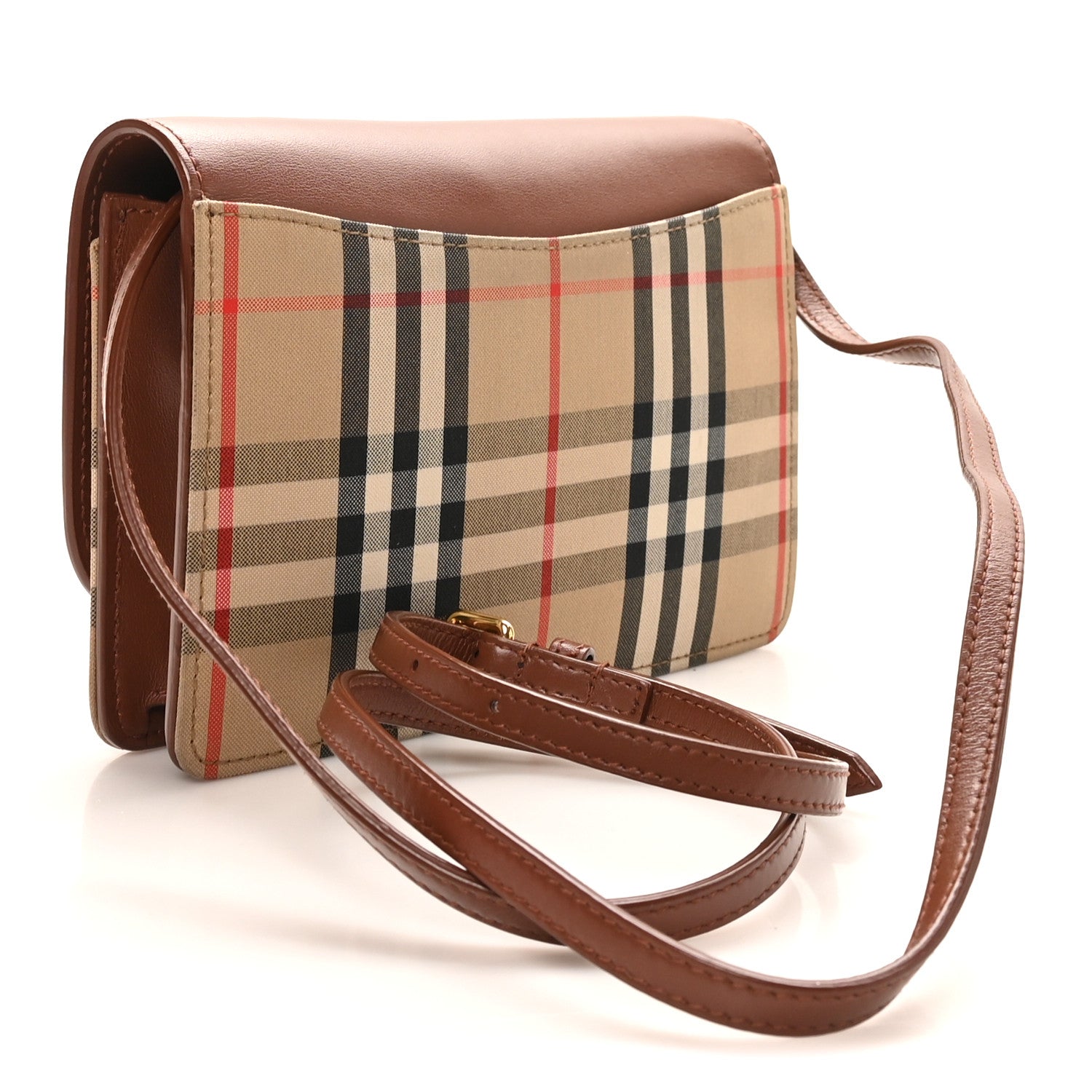 Burberry Calfskin House Check Hampshire Wallet On Chain Tan