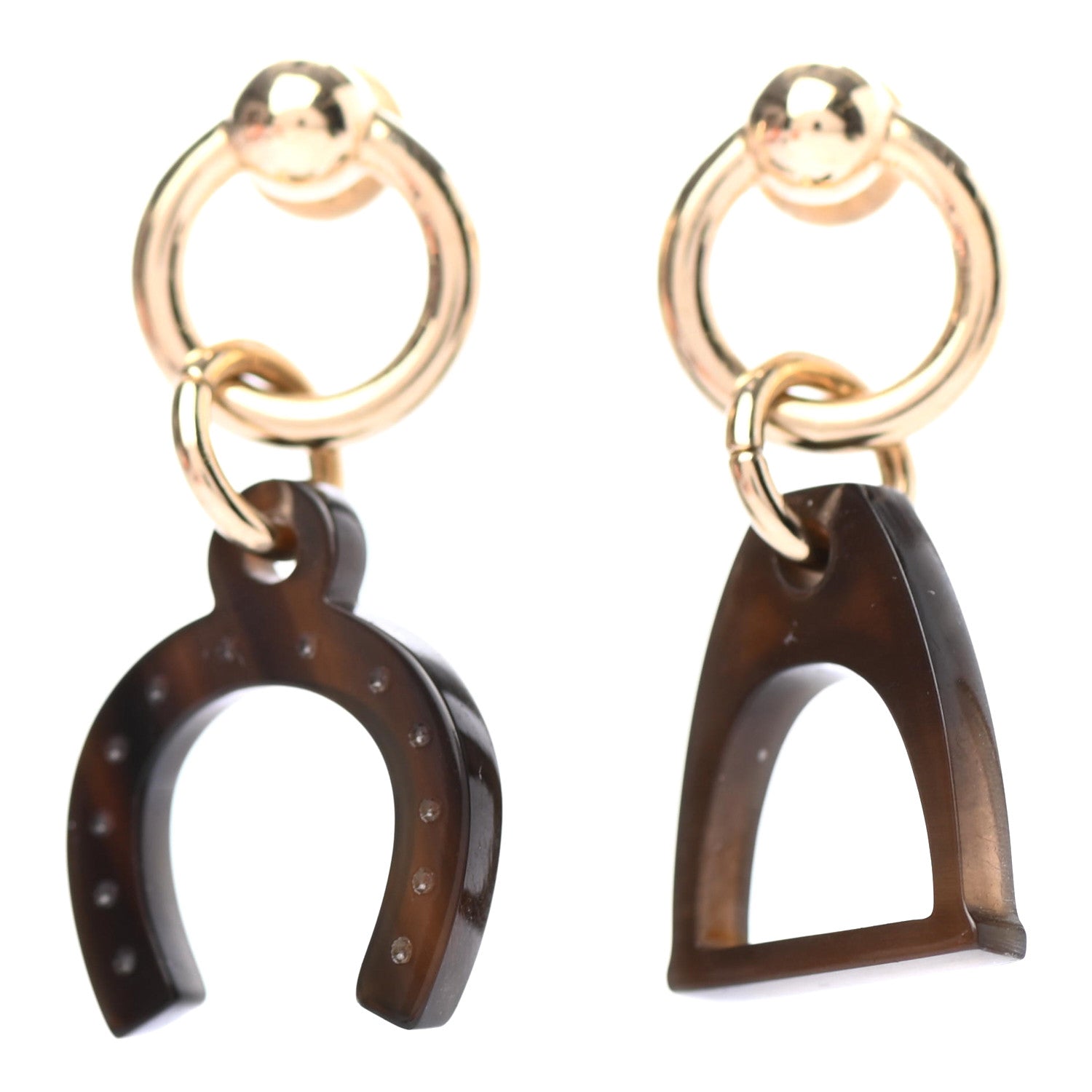 Hermes Permabrass Buffalo Horn Amulettes Equestre Earrings 1 of 4
